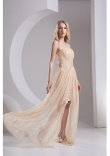 Empire Champagne Strapless Chiffon Prom Dress with Ruching