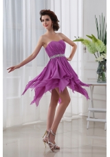 Fuchsia Empire Sweetheart Short Beading Ruching Chiffon Prom Dress