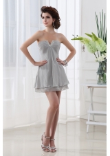 Grey Empire Strapless Mini-length Sleeveless Beadings Chiffon Prom Dress
