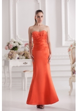 Mermaid Orange Red Sweetheart Floor-length Ruching Satin Prom Dress