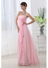 A-line Strapless Hand Made Flowers Chiffon Baby Pink Prom Dress