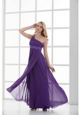 Empire One Shoulder Beading Chiffon Purple Prom Dress