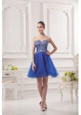 Sweetheart A-line Royal Blue Organza Prom Dress with Beading1