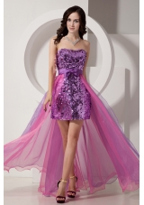 2015 Purple and Pink Column High Low Bow knot Sequins Prom Dress