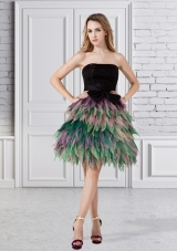 A Line Ruffled Layers Organza Prom Dress with Strapless