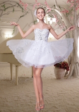 Elegant A Line White Beading Prom Dress with Sweetheart