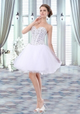 Lovely Short Sweetheart Beading Organza White Prom Dress