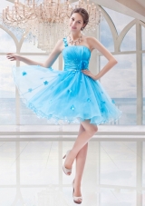 Organza Princess Appliques One Shoulder Baby Blue Prom Dress for 2015