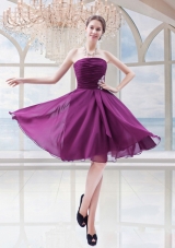 Simple Column Chiffon Appliques Strapless Prom Dress in Dark Purple