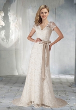 2014 Pretty Short Sleeves Wedding Dress with Lace