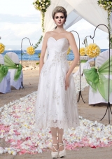 Cheap Empire Sweetheart Tea Length Appliques Lace Wedding Dresses