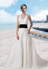 Luxurious Lace Halter Appliques Wedding Dress with Court Train