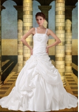2014 Embroidery A Line Straps Wedding Dress with Brush Train