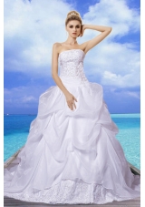 Brand New A Line Strapless Appliques Wedding Dresses with Court Train
