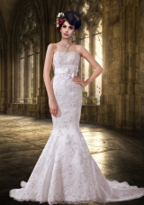 Mermaid Lace Strapless Fashionable Wedding Dresses with Court Train