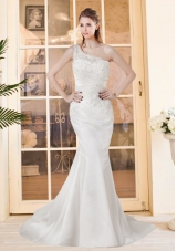 Mermaid One Shoulder Court Train Wedding Dresses with Lace