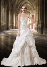 White Embroidery and Beading A Line Sweetheart Wedding Dresses