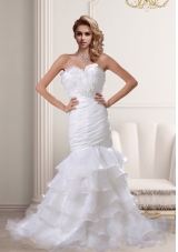 2015 Mermaid Sweetheart Beach Wedding Dresses with Ruffled Layers