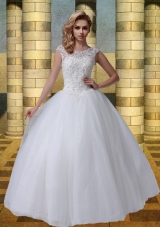 2015 Scoop A Line Cap Sleeves Wedding Dresses with Appliques