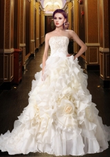 Gorgeous Princess Strapless Ruffles Wedding Dresses with Chapel Train