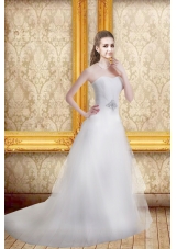 Romantic A Line Beading Wedding Dresses with Sweetheart
