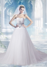 Elegant Sweetheart Chapel Train A Line Wedding Gowns with Beading