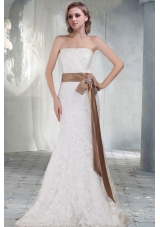 2014 Popular Mermaid Strapless Lace Wedding Dress with Sash