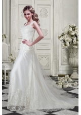 Low Price Straps Wedding Dresses with Appliques and Lace