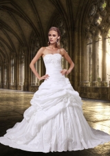 Princess Strapless Wedding Dresses with Appliques and Hand Made Flowers