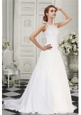 Simple A Line One Shoulder Court Train Wedding Dress  with Beading