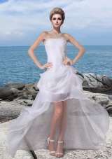 2014 Cheap Strapless High Low Beading Wedding Dresses