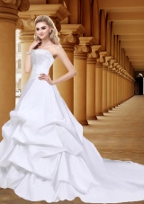 Elegant Strapless A Line Wedding Dress with Court Train