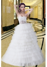 New Style A Line Strapless 2015 Wedding Dress with Ruffled Layers