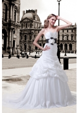 Princess Sweetheart Sash Court Train Wedding Dresses with Ruching