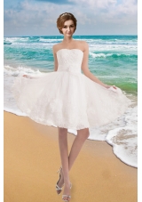 Sweet Strapless Princess Appliques Beach Wedding Dress with Lace