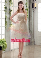 Popular Champagne Strapless Princess Bowknot Bridesmaid Dresses for 2015
