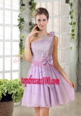 One Shoulder Lilac Bridesmaid Dress with Bowknot for 2015