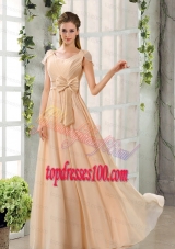 Scoop Ruching Cap Sleeves Chiffon Bridesmaid Dresses in Champagne