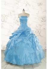 2015 Aqua Blue Hot Sale Appliques Quinceanera Dresses