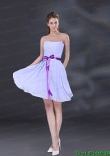 Ruching and Belt Chiffon Prom Dress in Lavender
