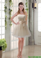 Simple Ruching Strapless Princess  Prom Dress with Bowknot