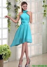 Halter Ruching and Hand Made Flowers Christmas Party Dress