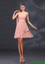 2015 One Shoulder Ruching Chiffon Christmas Party Dresses in Peach