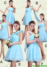 2015 Ruching Chiffon Aqua Blue Prom Dresses with Mini Length