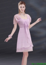 A Line Square Ruhing Christmas Party Dress with Cap Sleeves