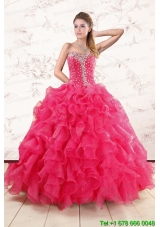 Pretty Beading and Ruffles Sweet 15 Dresses in Hot Pink