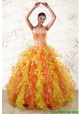 Puffy Luxurious 2015 Quinceanera Dresses with Appliques and Ruffles