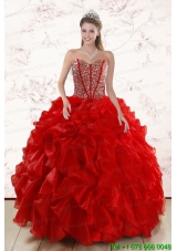 Sweetheart Pretty Red Quinceanera Dresses With  Beading and Ruffles for 2015