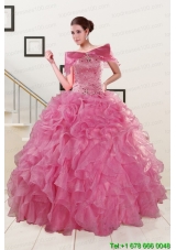 2015 Puffy Sweetheart Pink Quinceanera Dresses with Beading