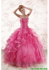 Hot Pink Sweetheart Beading 2015 Quinceanera Dresses with Brush Train